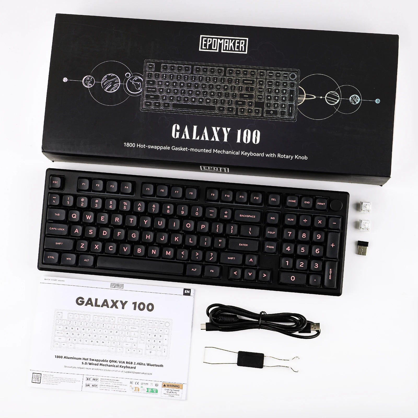 EPOMAKER Galaxy100 1800 ANSI US Layout QMK/VIA Wired/BT5.0/2.4Ghz Aluminum Mechanical Gaming Keyboard with Knob
