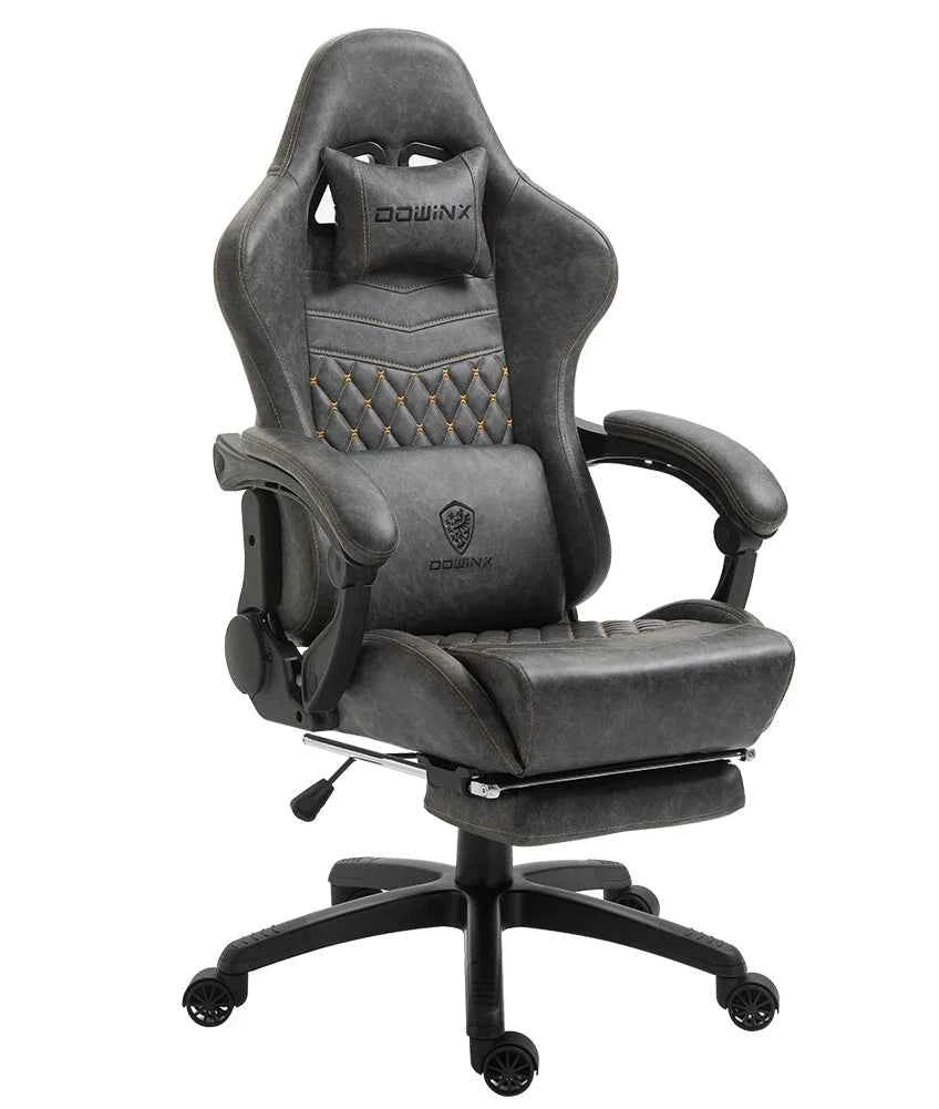 Dowinx Gaming/Office PC Chair with Footrest and Lumbar Support, Vintage Style PU Leather High Back Adjustable Swivel Task Chair