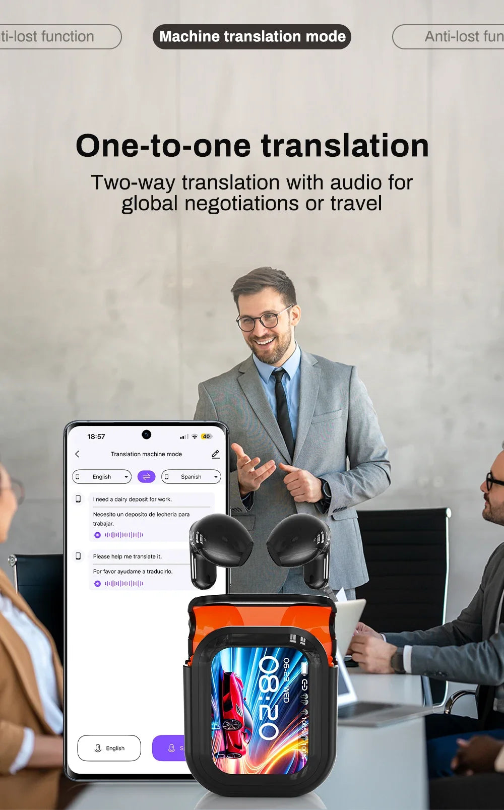 2026 New Bluetooth 6.0 Wireless Headset Translation Headset IPX4 Waterproof Grade And Long Battery Life.