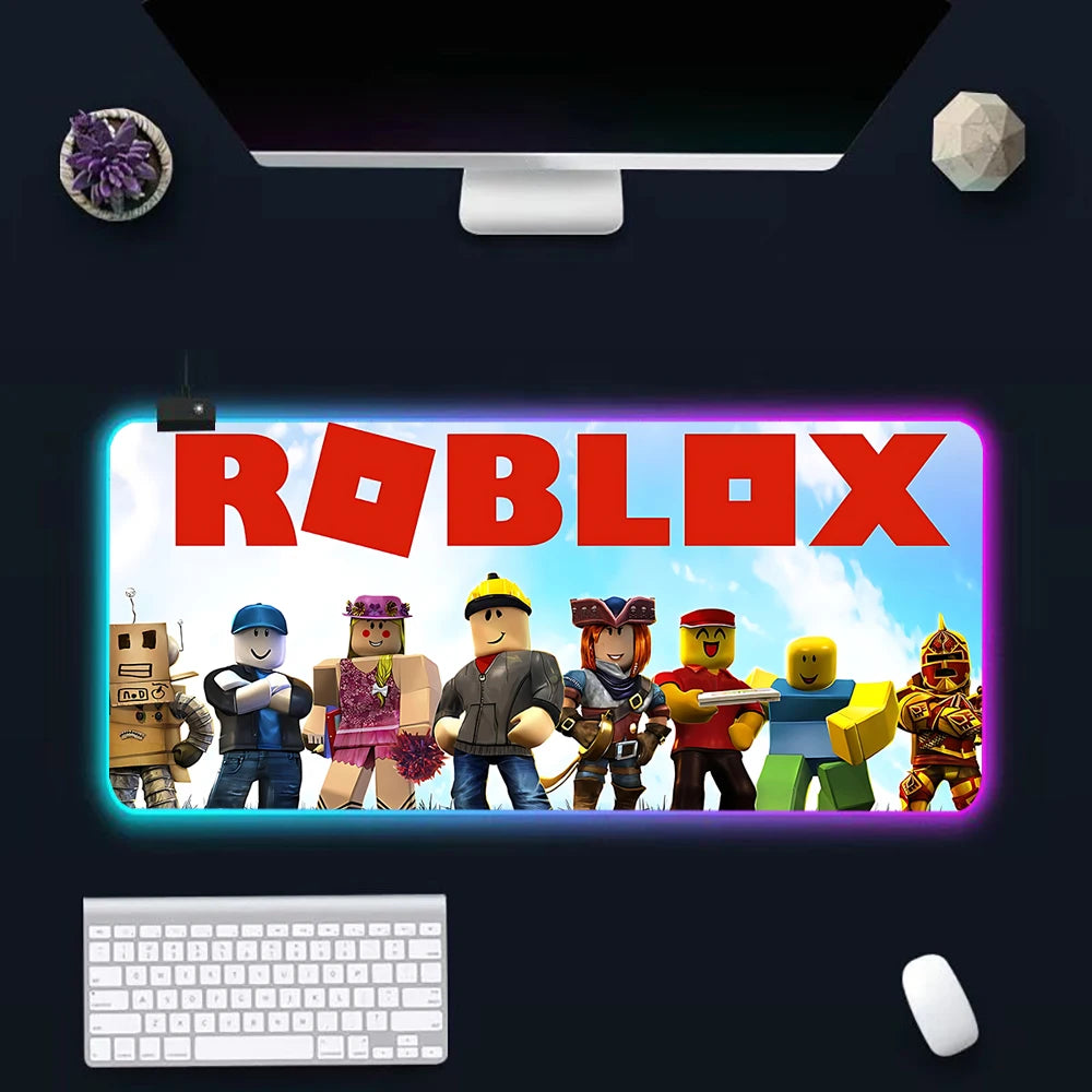Hot game R-robloxs Cartoon RGB Pc Gamer Keyboard Mouse Pad Mousepad LED Glowing Mouse Mats Rubber Gaming Computer Mausepad