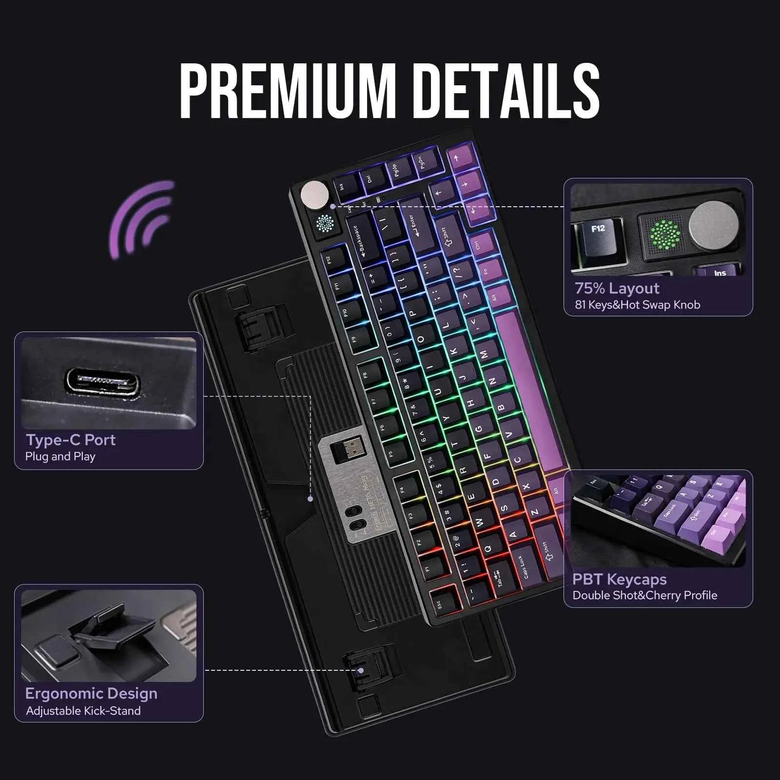 EPOMAKER HE75 Mag 75% Hot-Swap Gasket-Mounted Wired/Bluetooth/2.4GHz Wireless Mechanical Keyboard with RGB Backlight for Mac/WIN