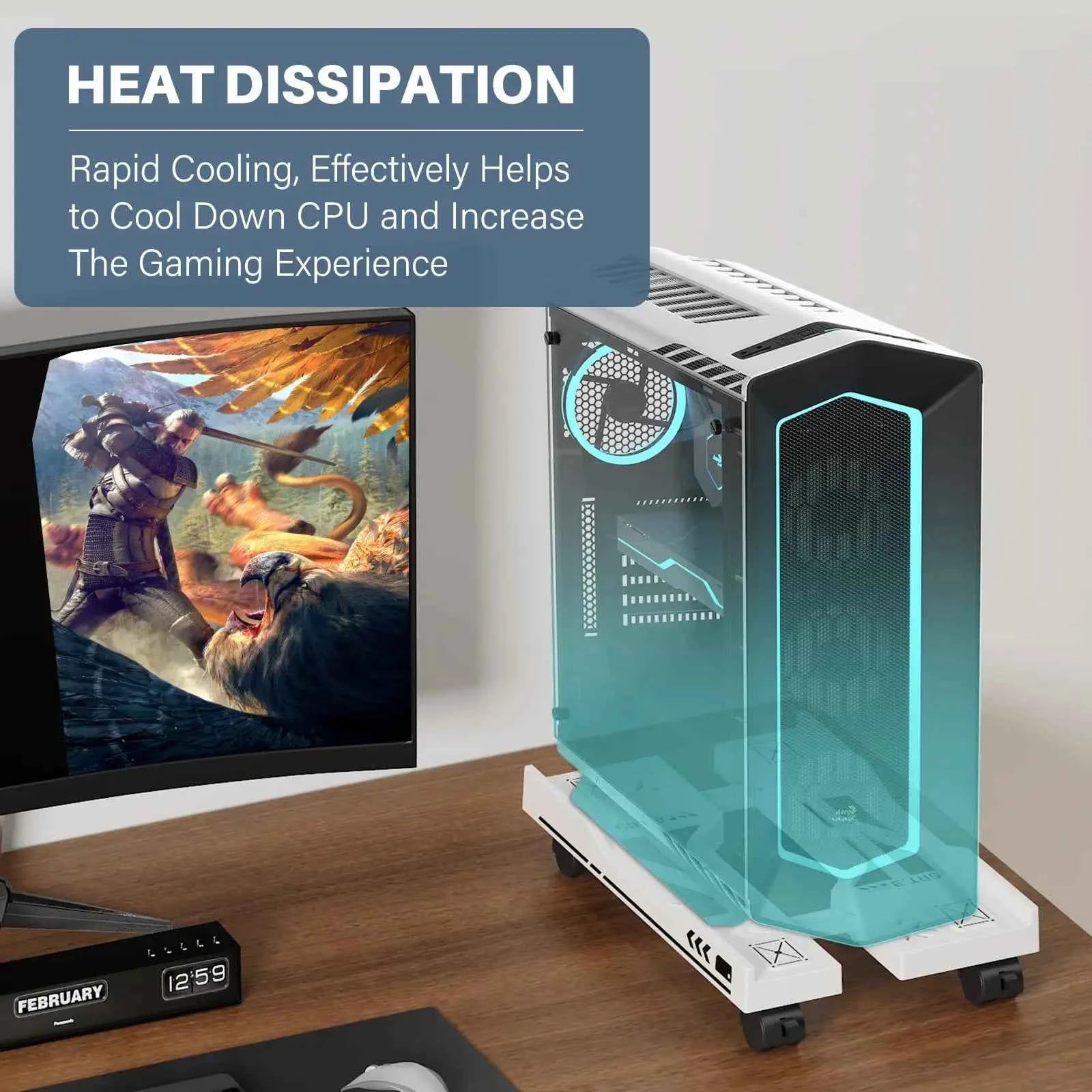 New CPU Stand Adjustable Bracket PC Holder Cart Mobile Computer Tower Stand with Rolling Caster Wheels Adjustable Desktop Stand