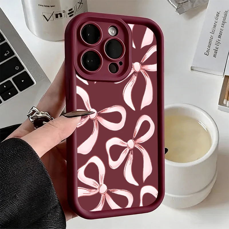 Soft TPU Case For  IPhone 17promax/17air 16 15 14 13 12 11 Pro Max X XS Anti-drop silicone phone case.Girl's pink ribbon bow