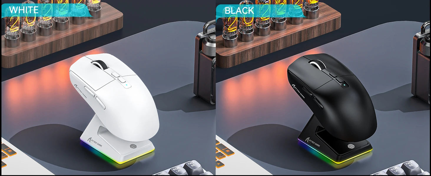 ATTACK SHARK X6 Lightweight Wireless Gaming Mouse with RGB Backlight Charging Base,Tri-Mode,26K DPI, PAW3395 Optical Sensor