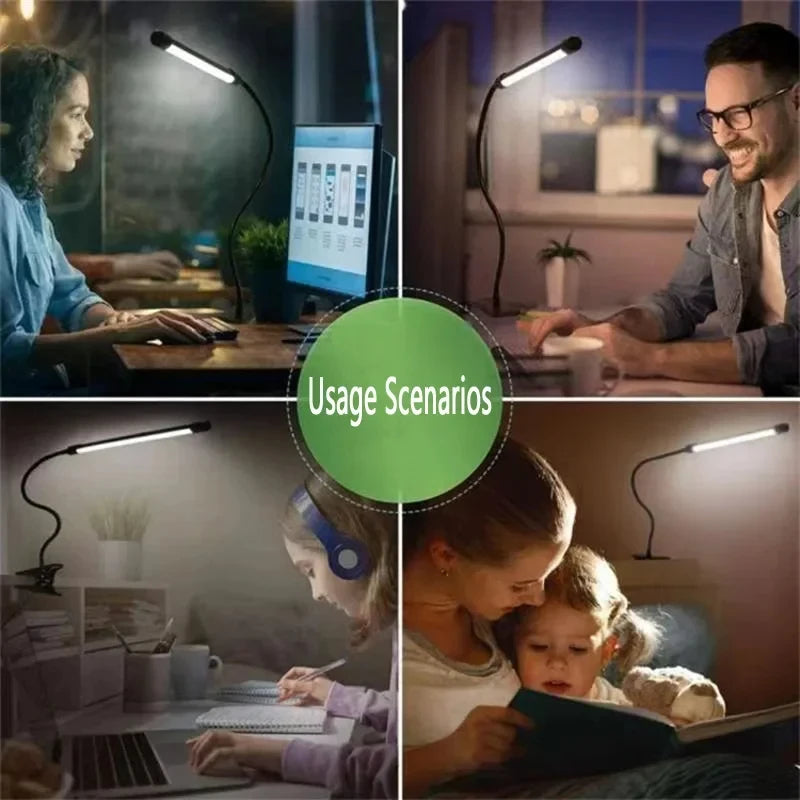 LED Desk Lamp Double/Single Head Reading Table Lamp With Clip Dimmable Brightness For Home Study Office Lighting PC Eye Protect