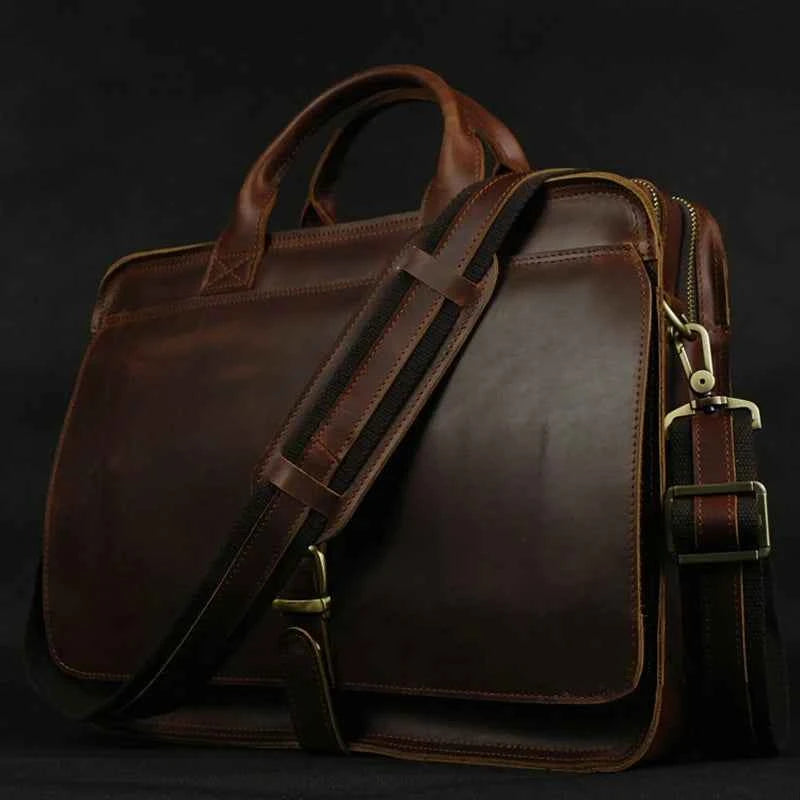 Luxury Genuine Leather Men Briefcase Business Bag Leather portfolio Laptop Bag Shoulder Messenger Bag male Document Office bag