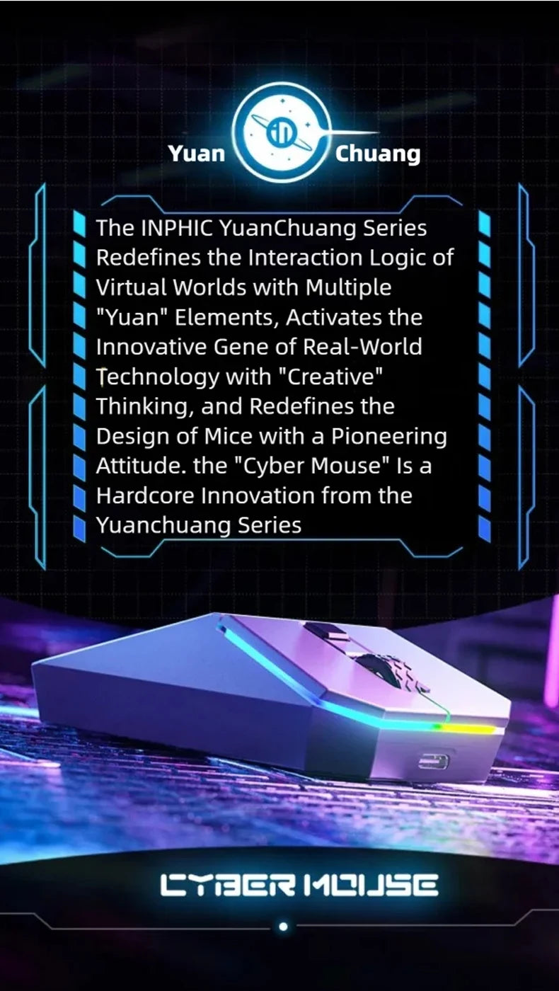 INPHIC YuanChuang-Cyber Three Mode Game Mouse 12800DPI RGB Light Effect Bluetooth Wireless Mouse