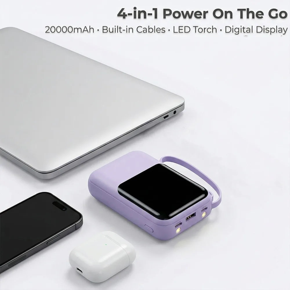 Slim Lightweight 20000mAh Fast Charging Power Bank, LED Digital Display Compact External Phone Charger, Multi-device Travel Backup Power, Thoughtful Present for Birthdays & Business Trips