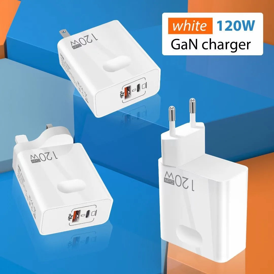 USB C 120W Gan Super Fast PD Charger For Laptop Tablets iPhone 15 iPad Macbook OPPO Samsung Xiaomi USB Quick Charging Adapter