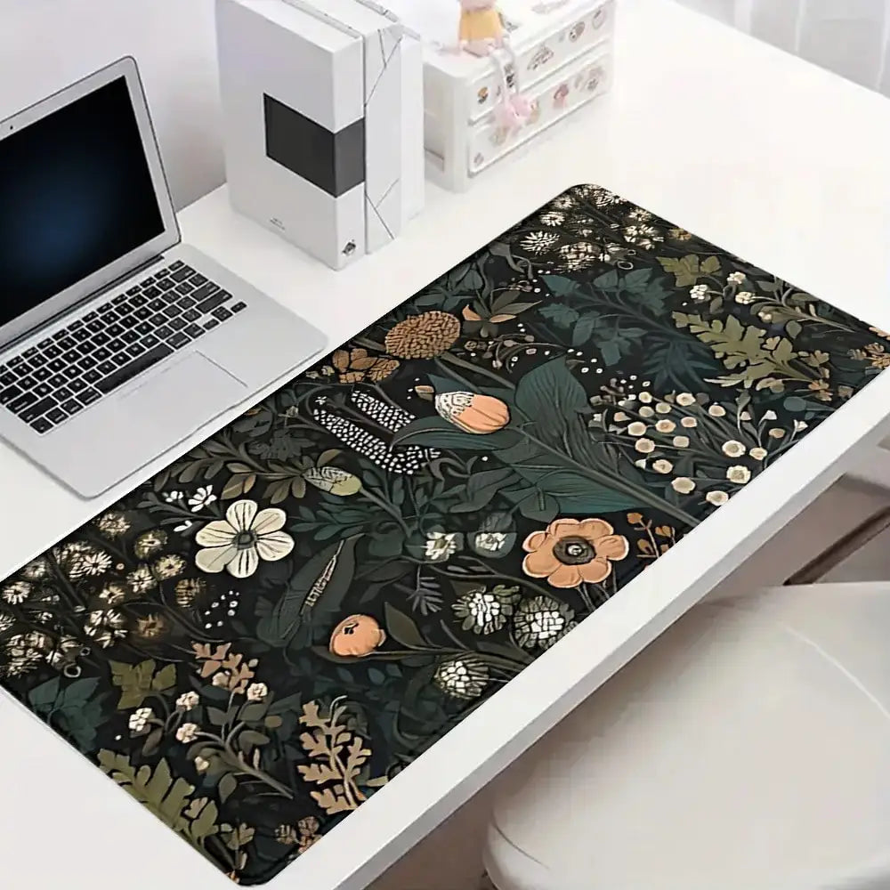 1Pc Gaming Mouse Pad Boho Flowers Large Desk Mat Office Desk Accessories With Stitched Edge Non-Slip Mousepad Rubber Base Desk Pad 35.4x15.7 Inch For Home