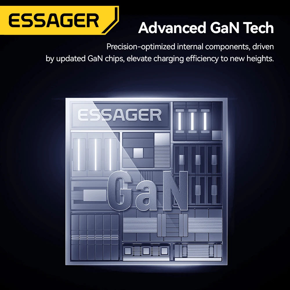 Essager Ultra Thin 65W GaN pro Travel Charger Quick Charge 4.0 PD3.0 Portable Type-C for iPhone 17 16 15Samsung MacBook Laptop