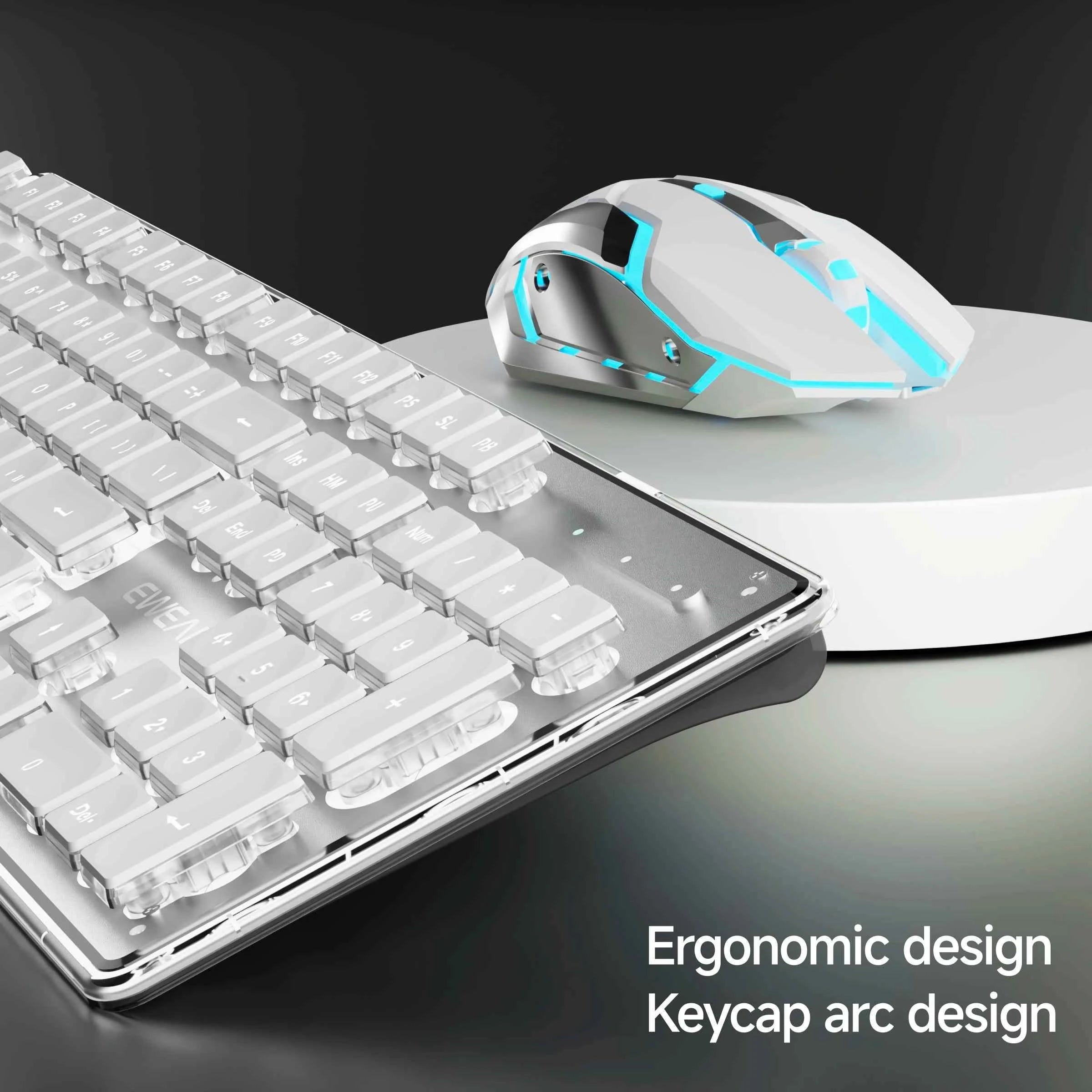 EWEADN Bluetooth Dual-Mode 2.4GHz Wireless Keyboard and Mouse Set, Ergonomic, Silent, Backlit, Gaming & Office, Green/Pink/White
