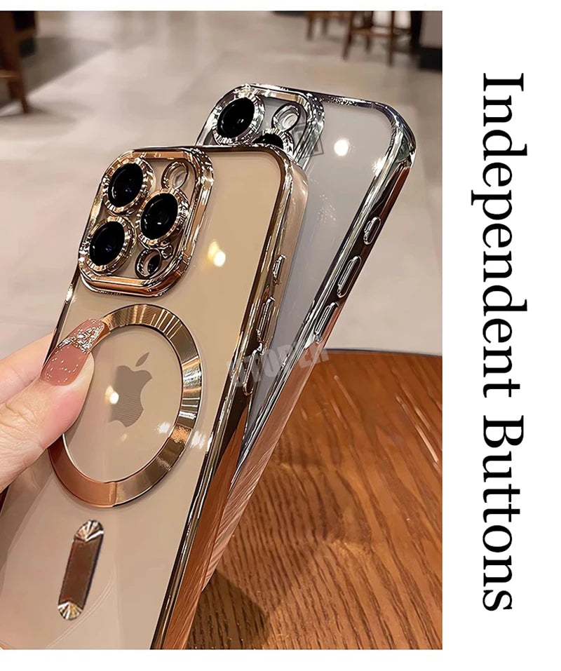 Desert Gold Case for iPhone 17 Air 16 15 14 13 12 11 Pro Max Plus, Clear Magnetic Lens Protection Soft Case