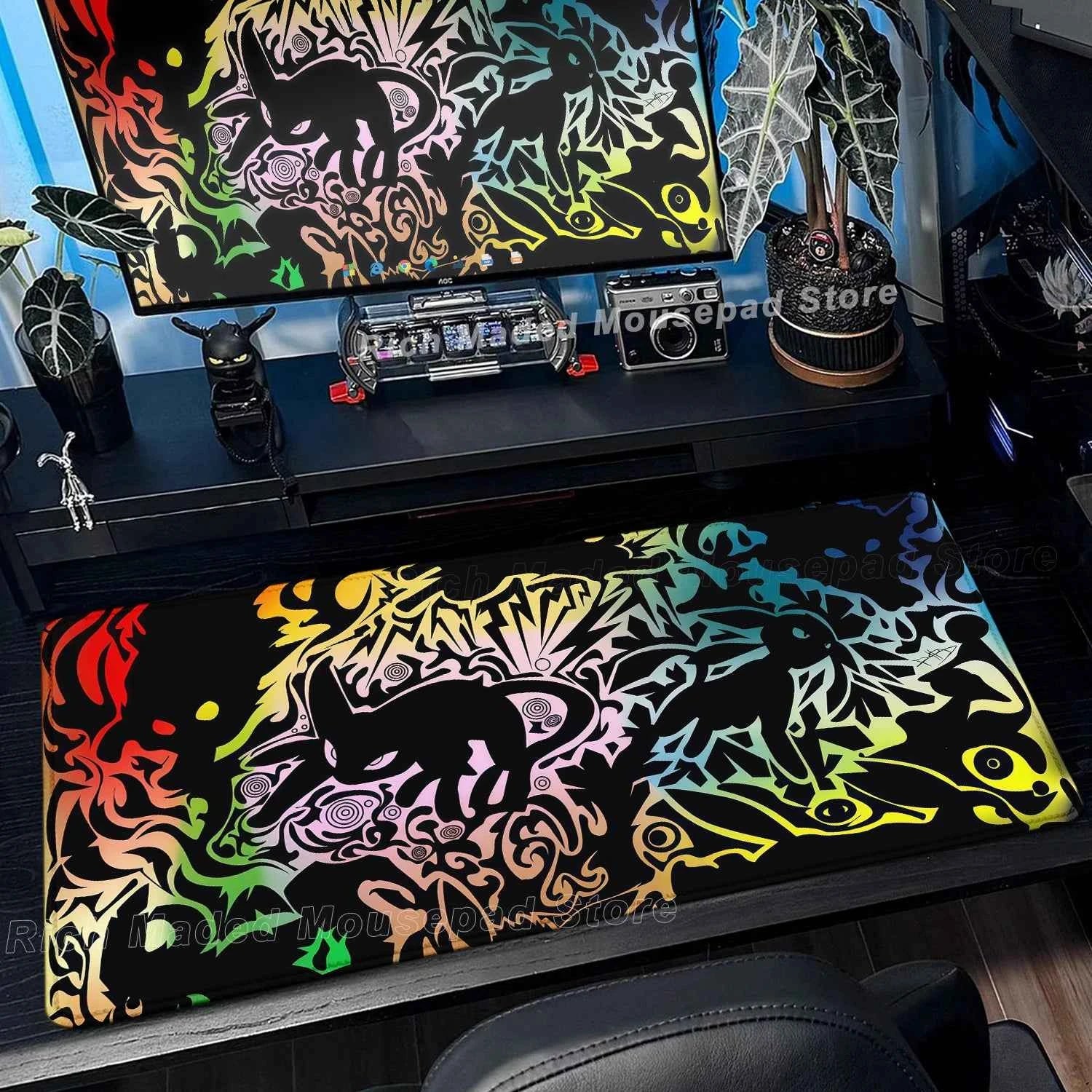 Game Card Pad Gaming Carpet Anime Keyboard Pad Pokemon Eevee Mousepad Gamer Mouse Pads Laptop Extended Desk Mat PC Cabinet Rug