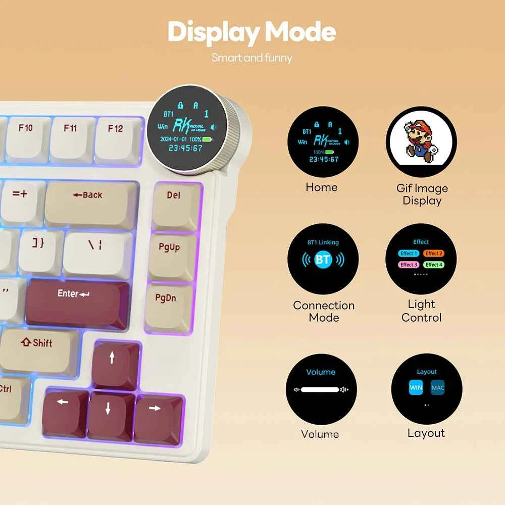 RK N80 Royal Kludge Gamer Keyboard 2.4G Wireless/Bluetooth/USB-C With 80% RGB Backlit Mechanical Keyboard Low Profile TFT Screen