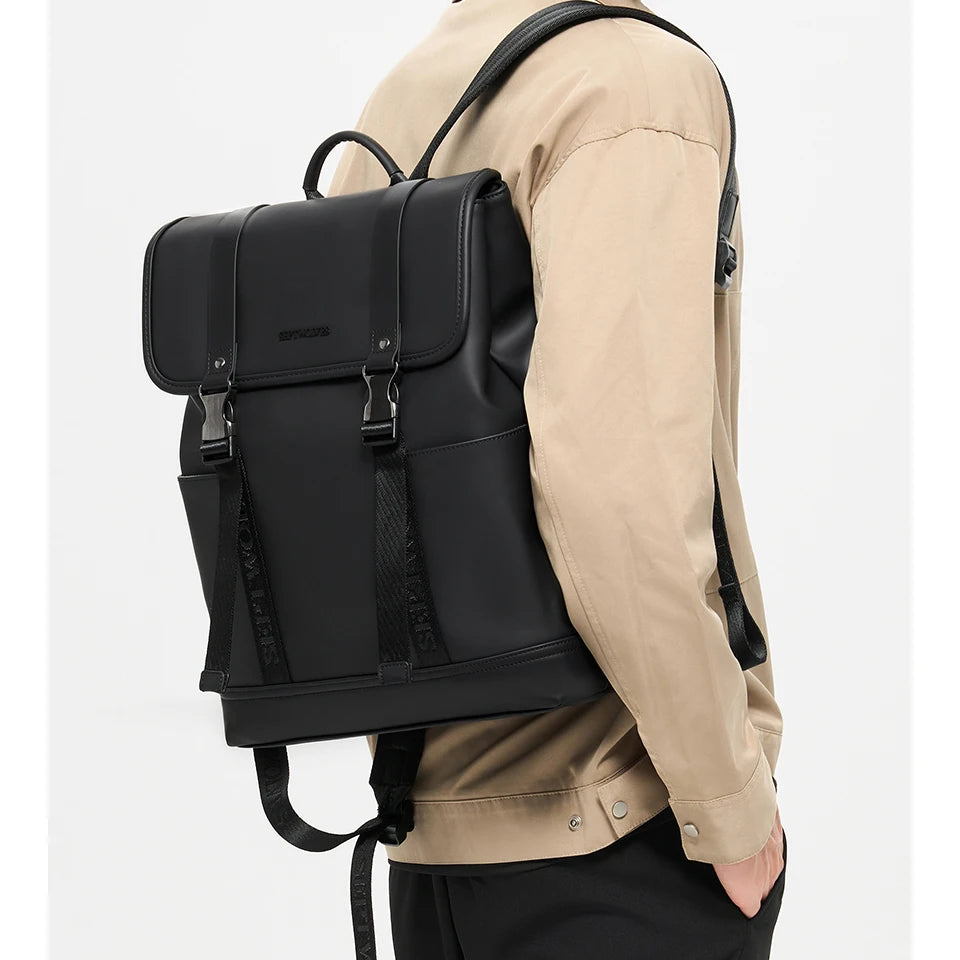 Septwolves Black Men Black Leather Backpack PU Large Capacity Best  Laptop Computer Backpack 15 Inch Travel Backpack Daily Use