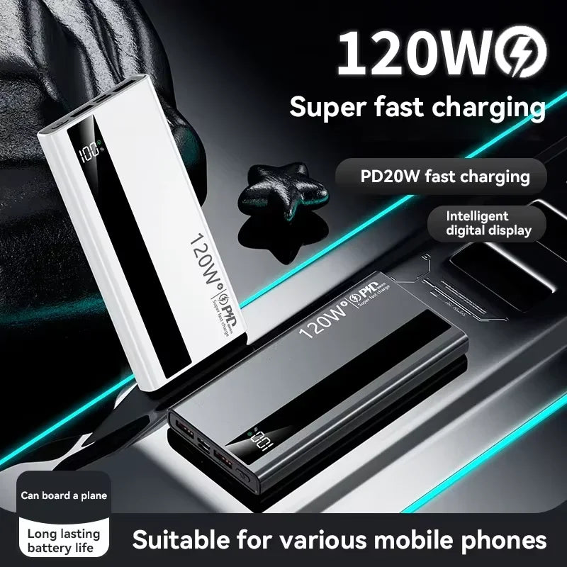 Lenovo 120W 500000mAh Capacity Power Bank Portable Super Fast Charging LED Digital Display External Battery for iPhone Samsung