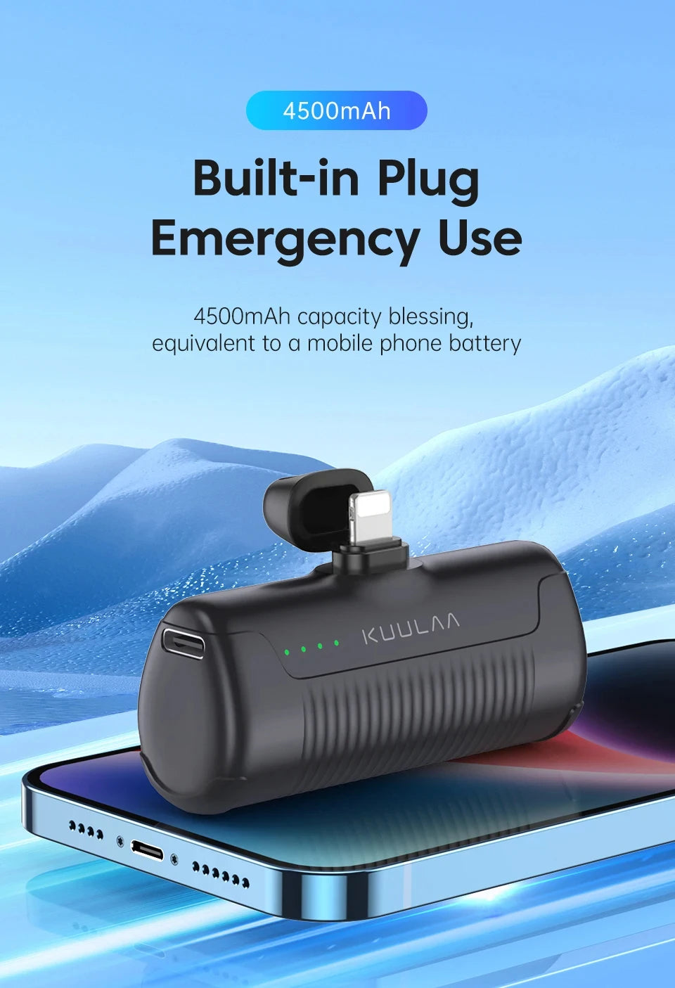 KUULAA Mini Power Bank 4500mAh - Portable Charger for iPhone17 16 15 14 13 Pro Max & Samsung/Xiaomi - External Battery PowerBank