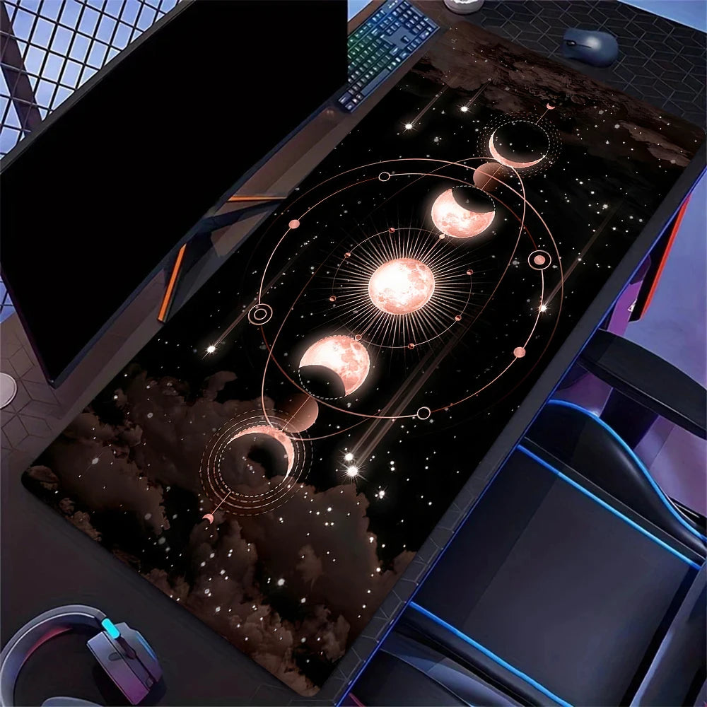 Golden Solar System Planet Pattern Mouse Pad, Large Stitched Edge Mouse Pad, XXL Keyboard Pad, Computer Desktop Accessories