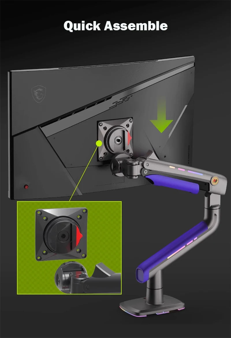 NB G60 E5 F5 Gaming Monitor Arm 32-60 Inch Curved Arc Screen Desktop 2-20kgs Ultra Wide Monitor Holder Mount with RGB Light