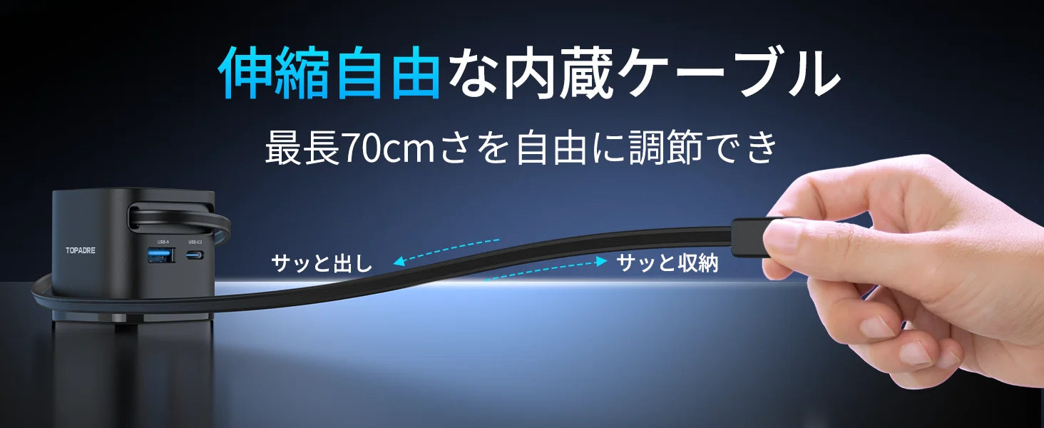 65W GaN Fast Charger with Retractable Cable, Foldable Plug, Quick Charging Block, for iPhone , Samsung , iPad, Android Phones