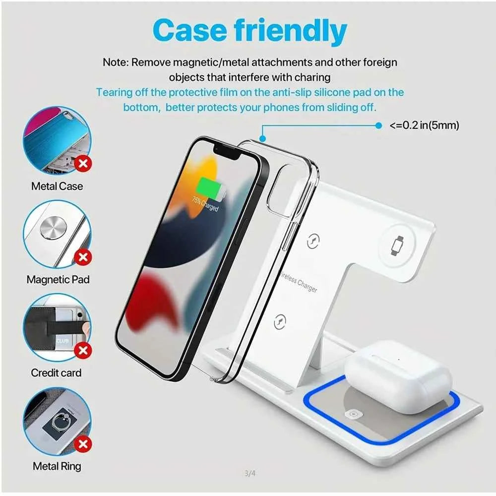 30W 3 in 1 LED Fast Wireless Charger Stand Foldable Charging Station For iPhone 17- 12 Apple Watch 9 8 7 6 5 Airpods Pro