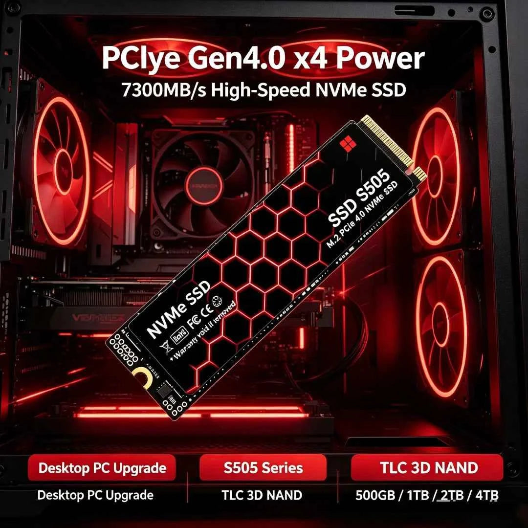 S505 High-Speed M.2 2280 NVMe SSD,7400MB/s PCIe4.0 X4 TLC 3D NAND,500GB/1TB/2TB/4TB Gaming SSD for PS5, Laptop & Desktop PC