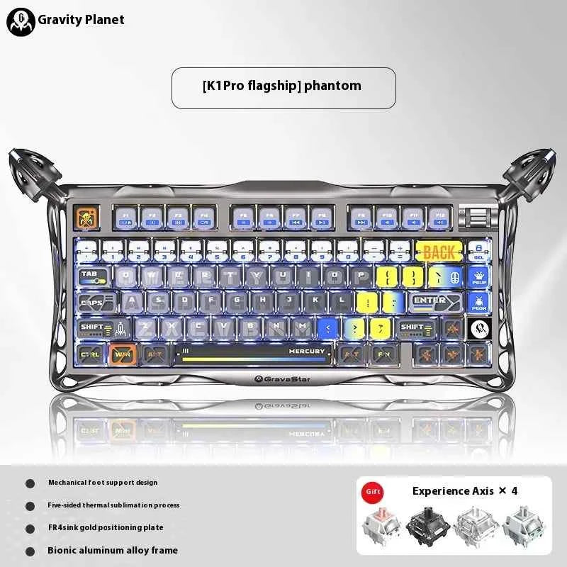 Gravastar K1 Bluetooth Wireless Mechanical Keyboard Aluminium Alloy Tri-Mode RGB E-sports Gaming Keyboard Custom PC Accessories
