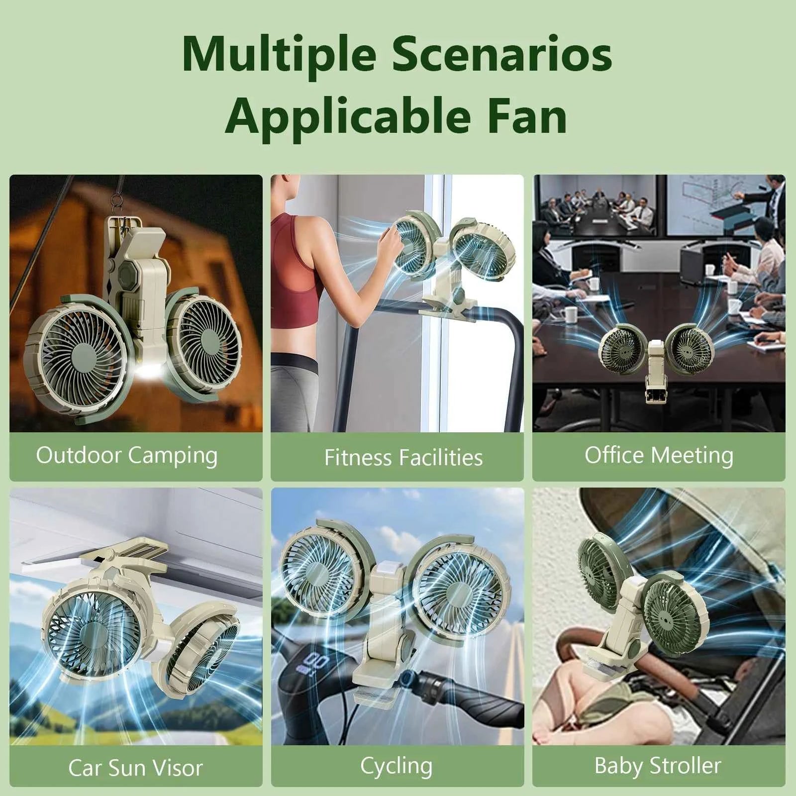 Eary Dual Head Clip On Fan Mount For Desktop With 4000mAh Battery Operated 3 Speed Adjustable 360 Rotatable Desk Air Cooling Fan