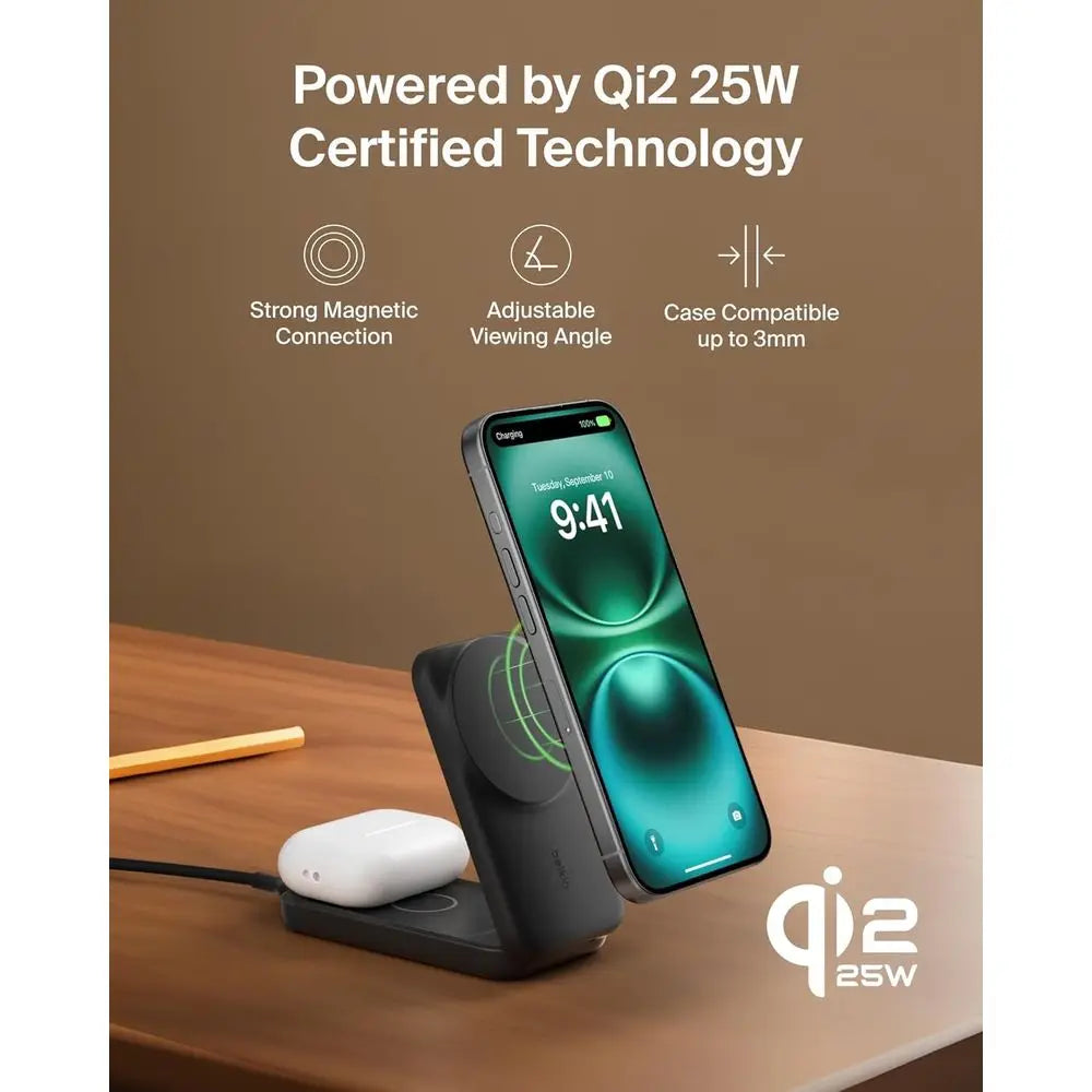 2-in-1 Qi2.2 25W Magnetic Wireless Charger with 5W USB-C Port, Compatible for iPhone 17/16/15, Pixel 10, and AirPods, Includes 4