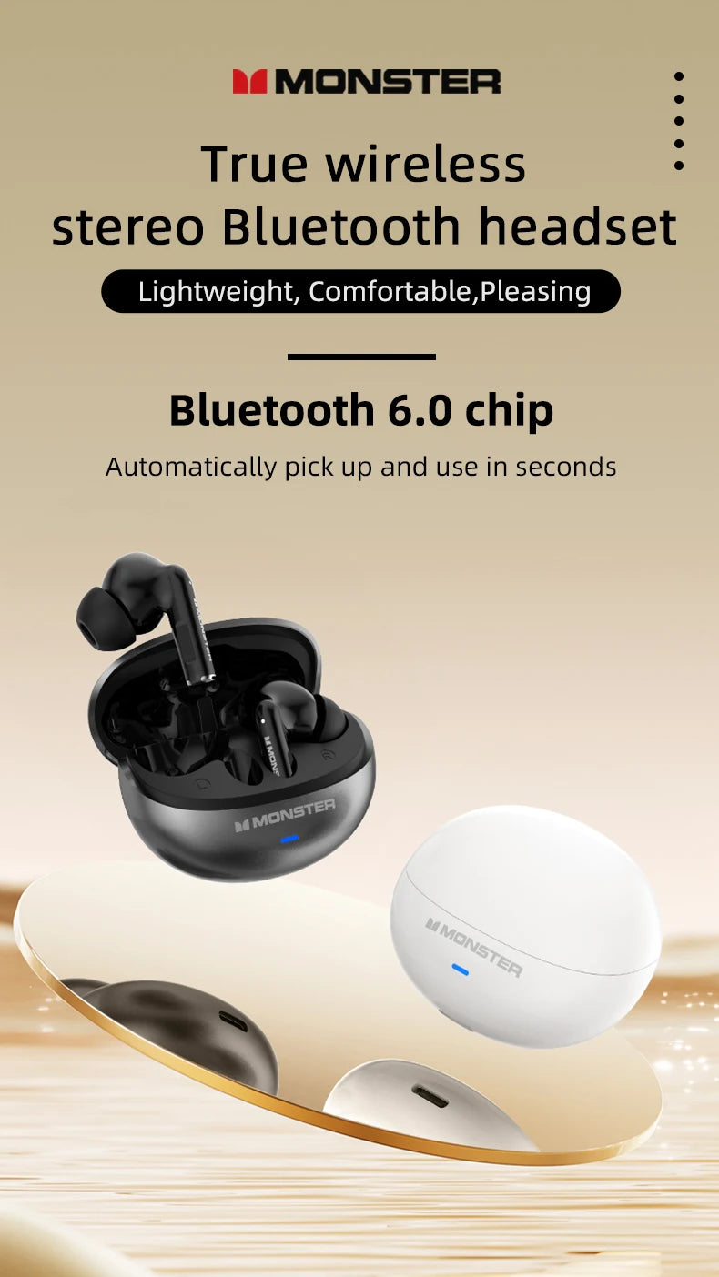 Monster MQT39 Gaming Earphone Ture Wireless Bluetooth 6.0 Headphones Low Latency Noise Reduction Earbuds Headset With Mic New