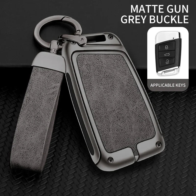 New Zinc Alloy Leather Car Key Case Cover Shell For VW Volkswagen Magotan Passat B8 Skoda Superb Kodiaq A7 Car Key Accessories