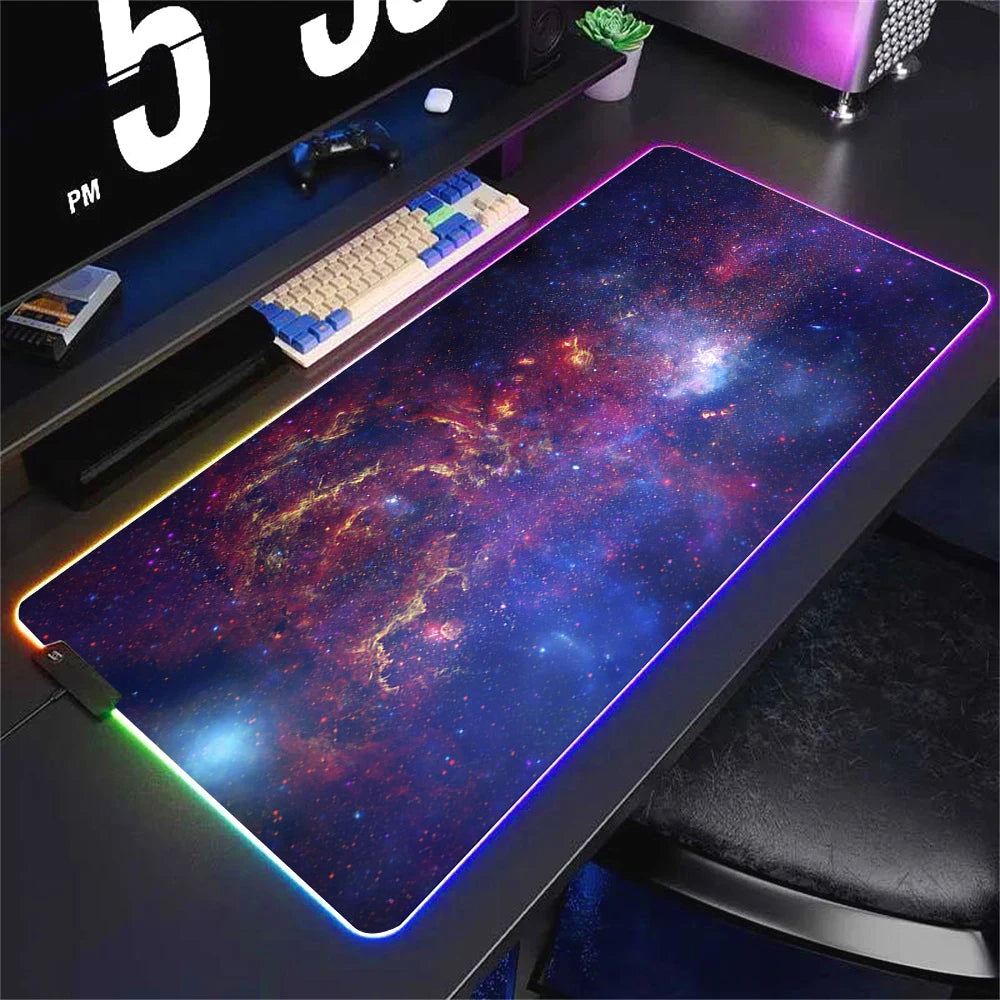 Universe RGB Gaming Mousepad Space Mouse Mats LED Large Gamer Backlit Mousepads XXL Keyboard Pads Luminous Deskmat Mouse Pad