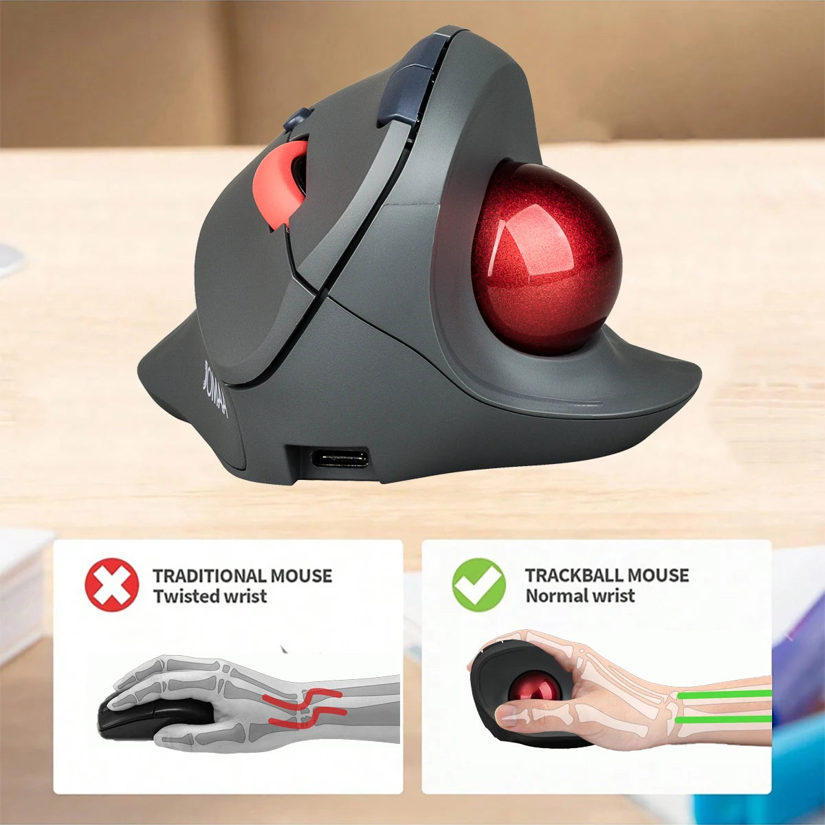 Ergonomic Bluetooth/2.4G Wireless Trackball Mouse for PC/Laptop/Desktop,Rechargeable Optical Vertical Mouse with Silent Design