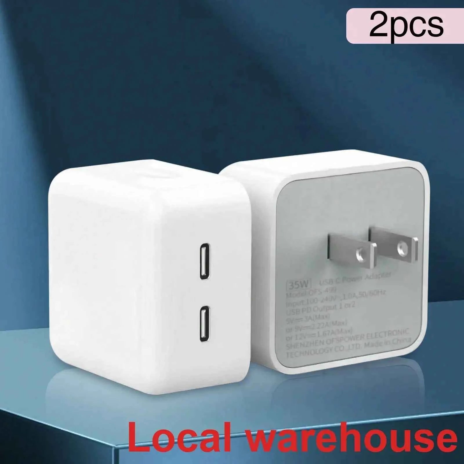 2Pcs 20W PD Dual USB C Foldable Wall Charger High Output Fast Charging Adapter for iPhone iPad Android Smartphones Home Office Use US Local Warehouse