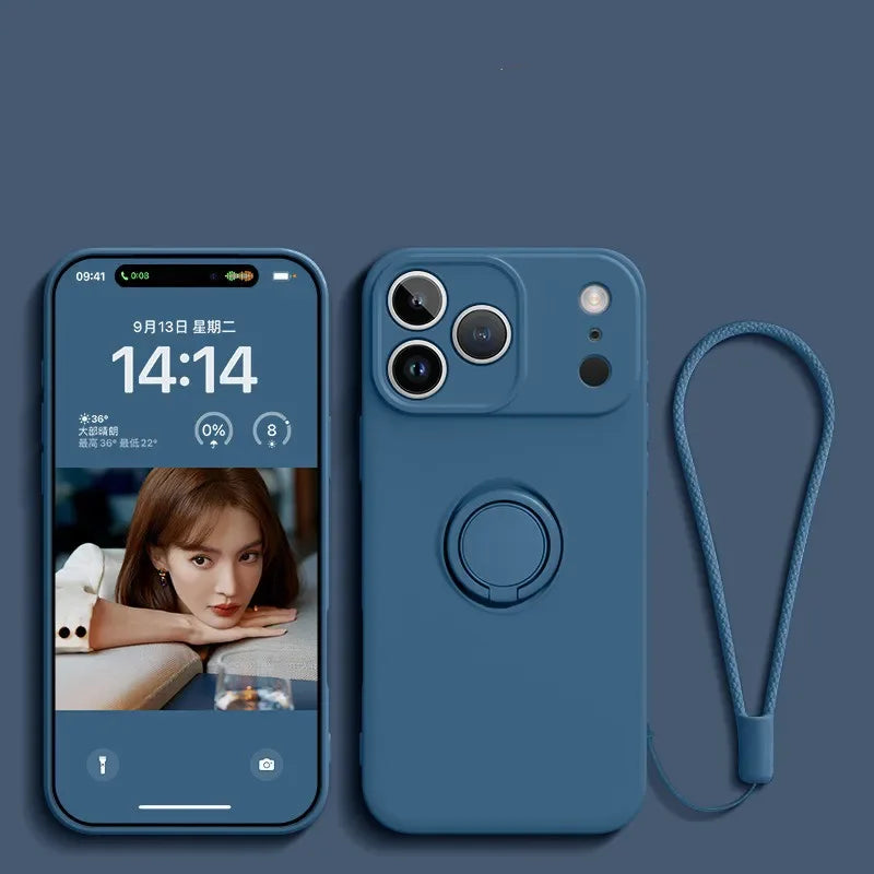 Liquid Silicone Ring Stand Magnetic Case for iPhone 17 Air 16E 15 14 13 12 11 Pro Max Plus Shockproof Soft Bumper Protectic Case
