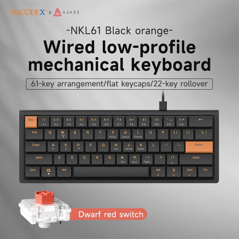 Ajazz NKL61 Wired And Matte Office Keyboard 61-Key Slim Body ABS Wired Office Keyboard Suitable For Office Use