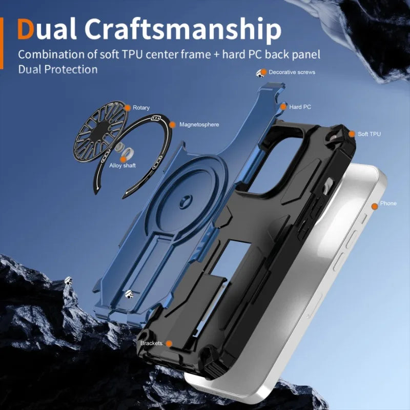 Luxurious armor 2-in-1 Shockproof Magnetic Adhesive Protective Case for Redmi Note 14 4G5G 14Pro ProPlus  With stand Hard shell