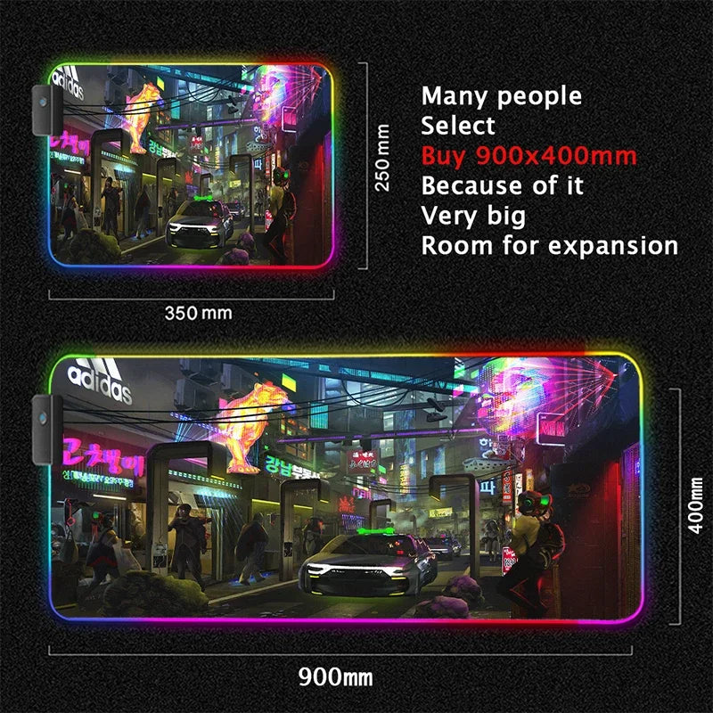 RGB Led Backlight Mouse Pad Cool Cyberpunk Gaming Accessories Carpets Large Mause Pad Gamer XL Neon Desk Mat Rug Mouse Mat