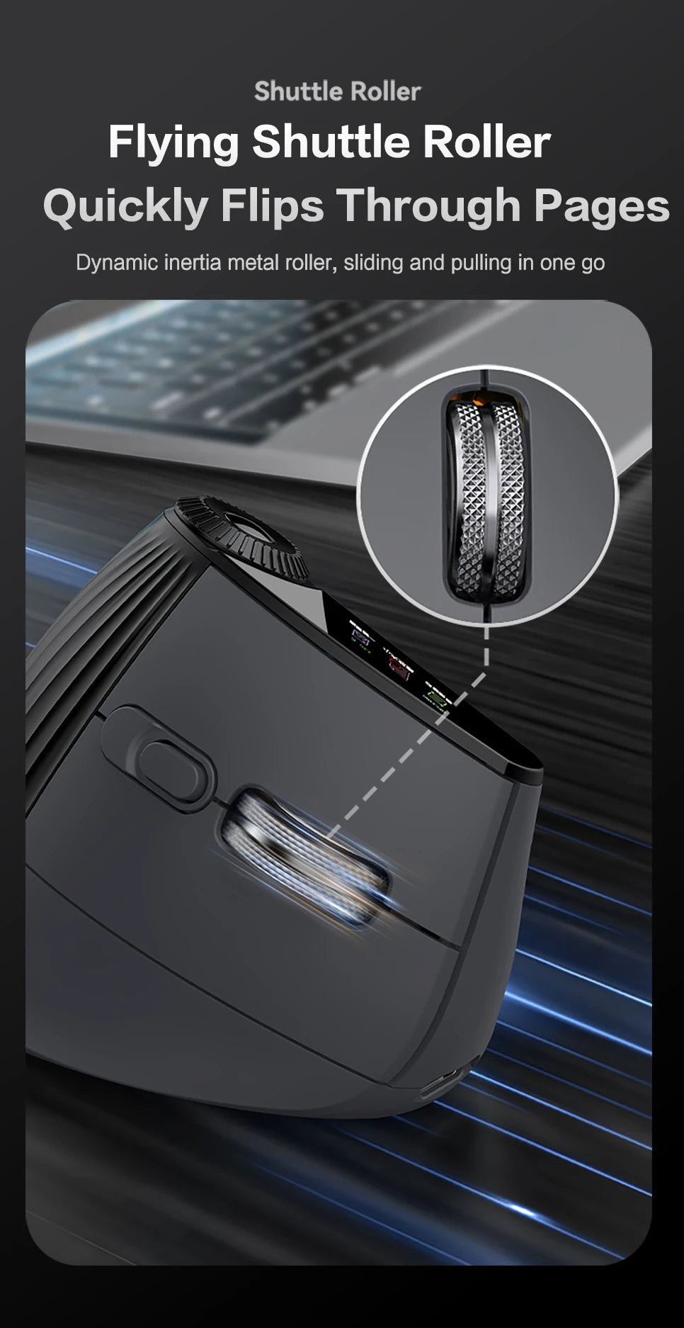 JOMAA Backlit Bluetooth Wireless Vertical Mouse With OLED Screen Rechargeable USB Wired Gaming Mouse 24000DPI Speed Roller