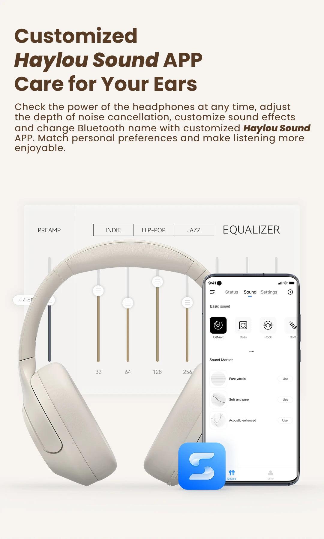 HAYLOU S35 ANC Wireless Bluetooth Headphones 42dB ANC ENC Over-ear Headphone Noise Cancellation 60H Playtime Earphones Men Women