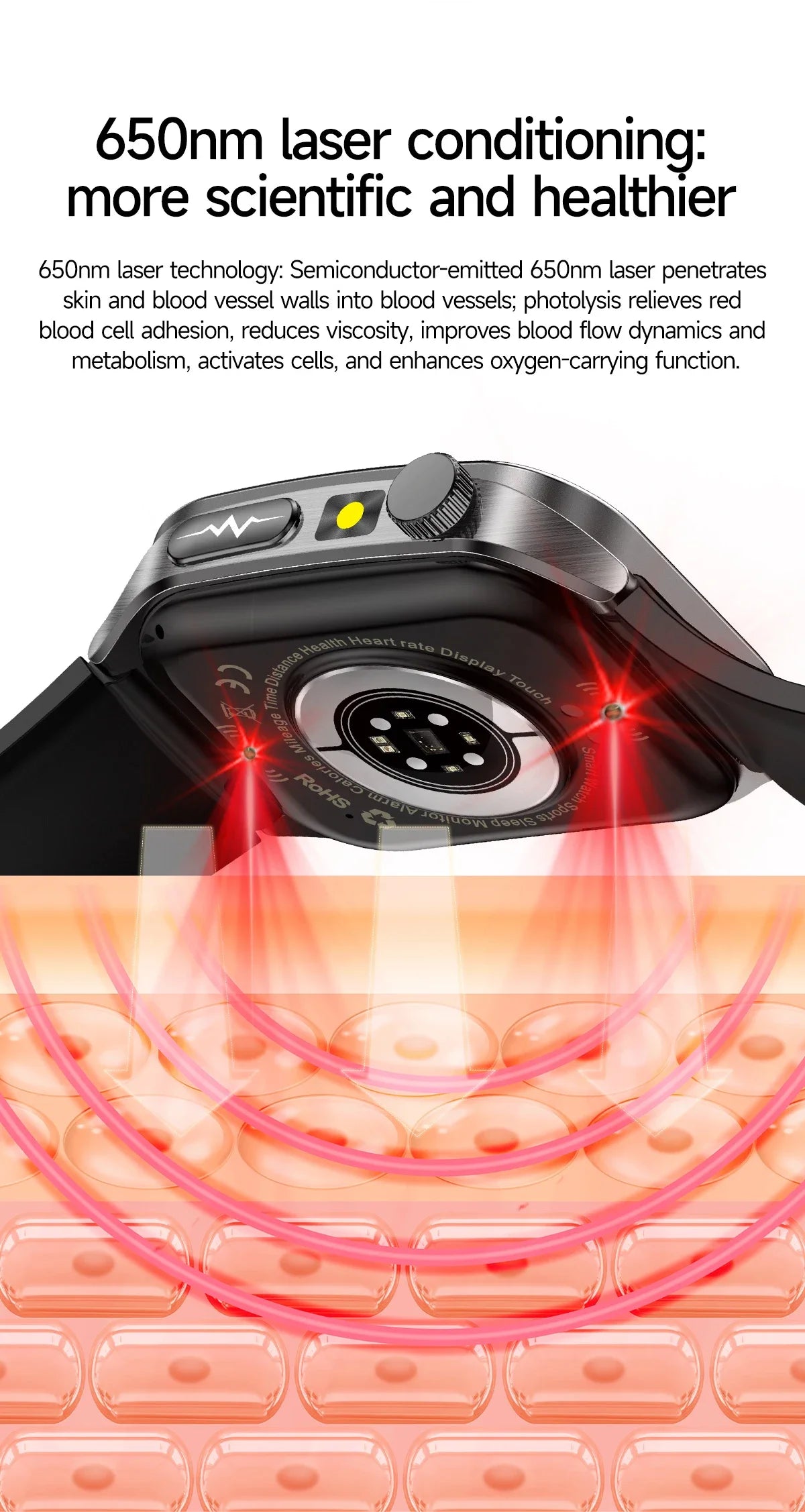 New Laser Treatment Three High Smart Watch Men ECG Heart Rate Uric Acid Health Tracker 1.95 inches Sapphire Glass SmartBracelet