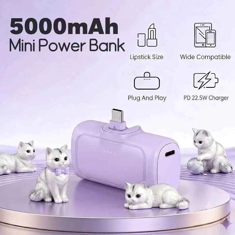 2-in-1 PD 22.5W Mini Power Bank 5000mAh, Compact Portable High Capacity External Battery Universal Charger for Travel Outdoor iPhone Samsung Android Smartphones