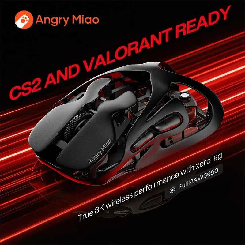 Angry Miao Infinity Gaming Wireless Mouse Metal Ultralight Hollow Hot-Swappable PAW3950 Dual 8K Wired Tri-Mode