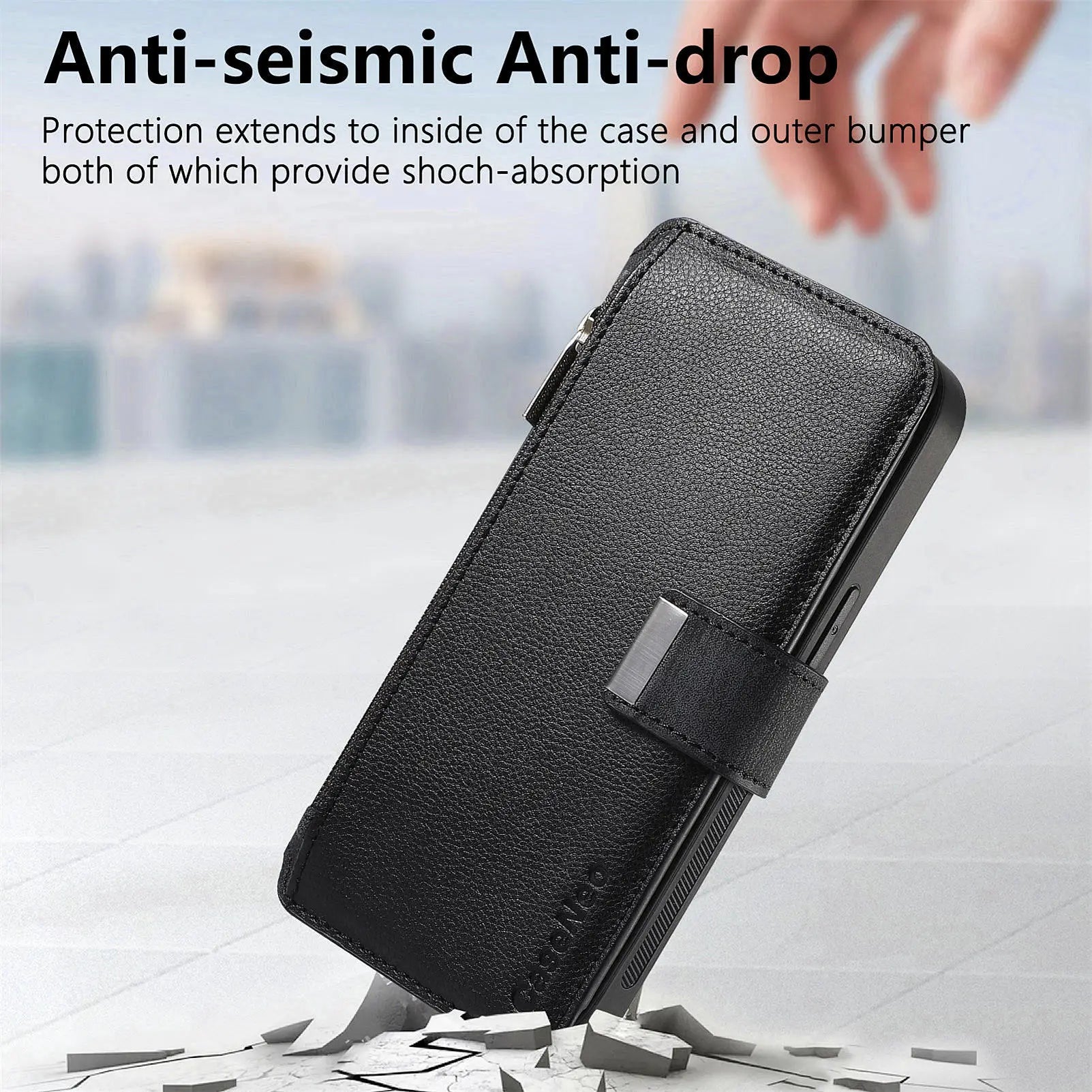 For iPhone 15 14 13 12 11 XS Max XR 8 7 6 Plus Wallet Case, Zipper Storage Design, Detachable Magnetic Flip Folio Cover