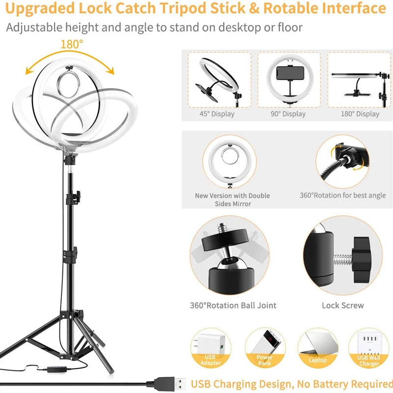 16/26/33CM LED Ring Light Photographic Selfie Ring Light With Flexible Tripod Holder For Live Video Streaming Studio Fill Lamp