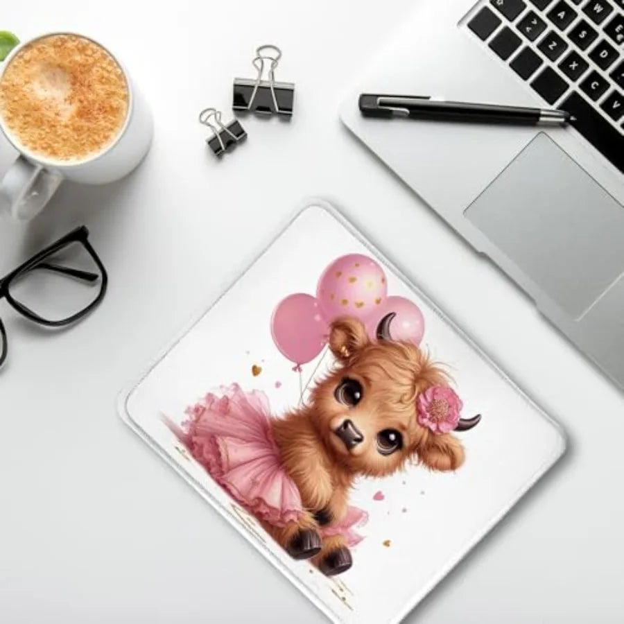 Cute Baby Highland Cow Mouse Pad, Girly Highland Cow Heifer with Balloon Mouse Pads Mousepad for Work Gaming Computers Laptop D