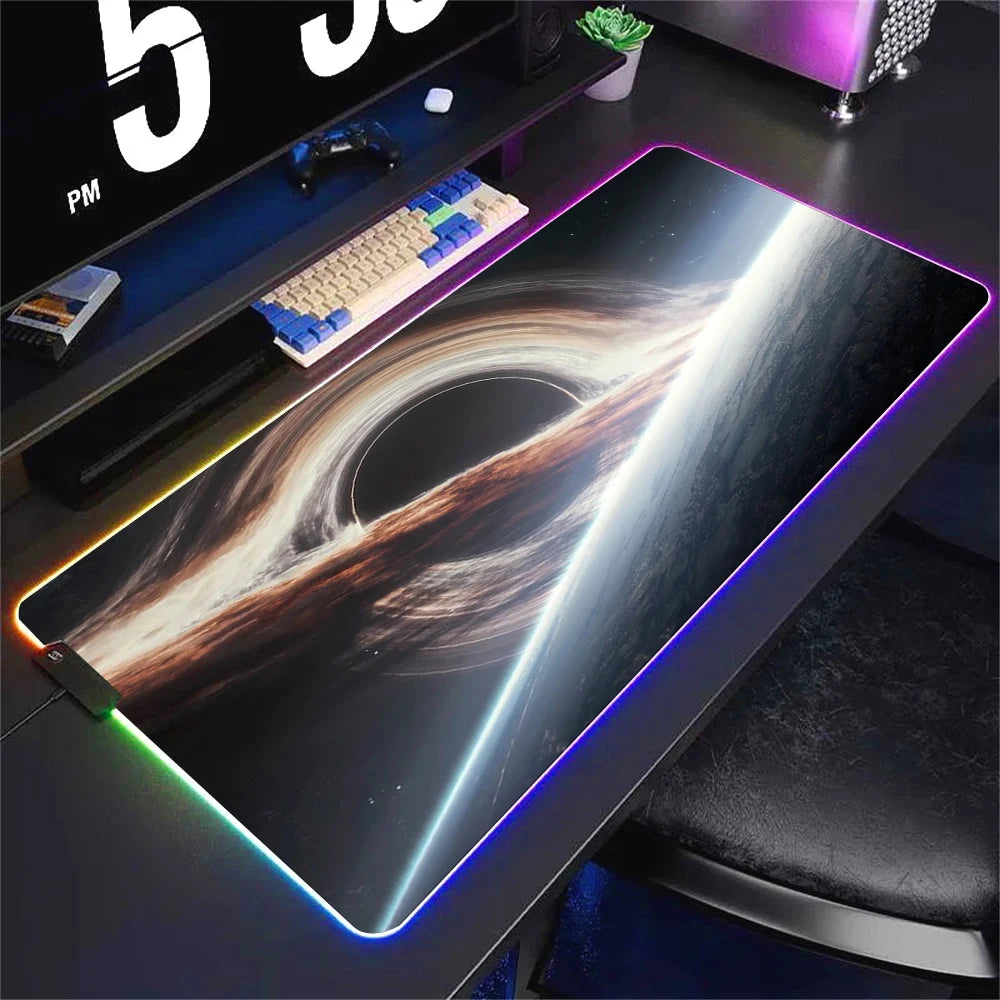 Universe RGB Gaming Mousepad Space Mouse Mats LED Large Gamer Backlit Mousepads XXL Keyboard Pads Luminous Deskmat Mouse Pad