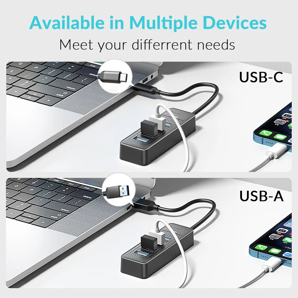 PHIXERO 4 Ports USB 3.0 HUB High Speed Type C Splitter 5Gbps For PC Computer Accessories Multiport USB Hub Adapter for Laptop