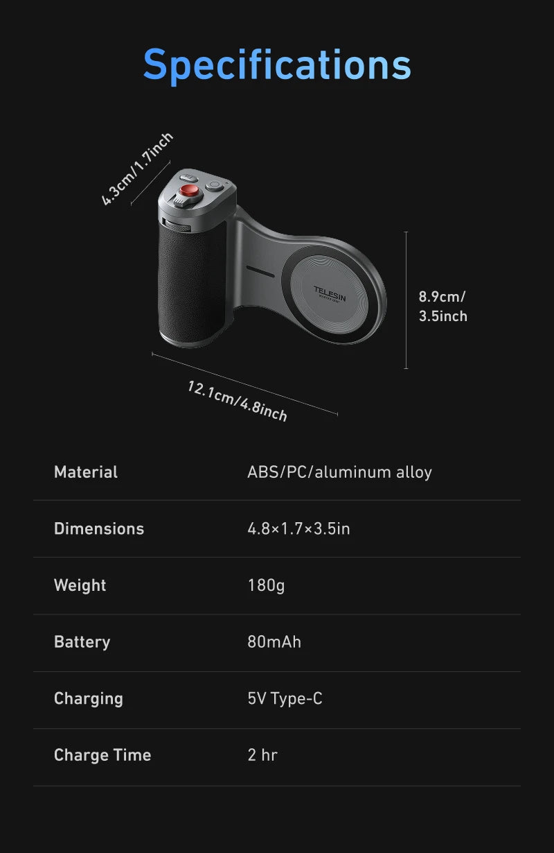 TELESIN Master Grip Kit for iPhone 17 Pro ProMax Phone Camera Magnetic Grip Graphene Case for iPhone Cooling Phone Handle Holder